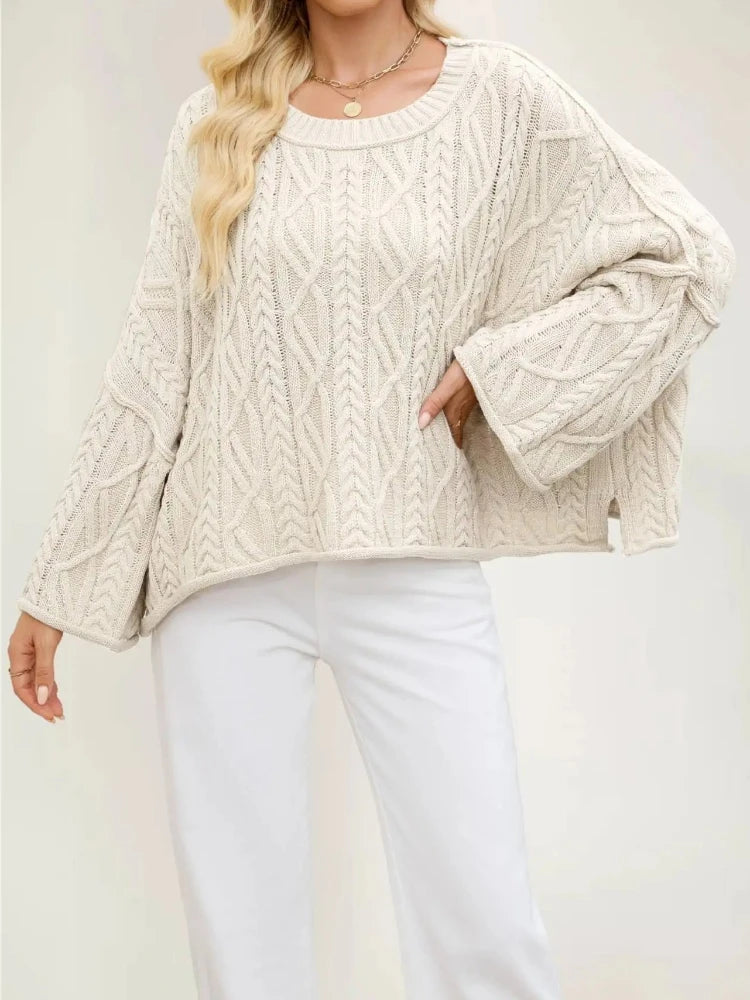 Autumn Winter Women Cable Knit Sweater Oversized Loose Pullover Long Sleeve Chunky Jumper Casual Warm Female Tops Clothing Natalia Home Fashion    Natalia Home Fashion