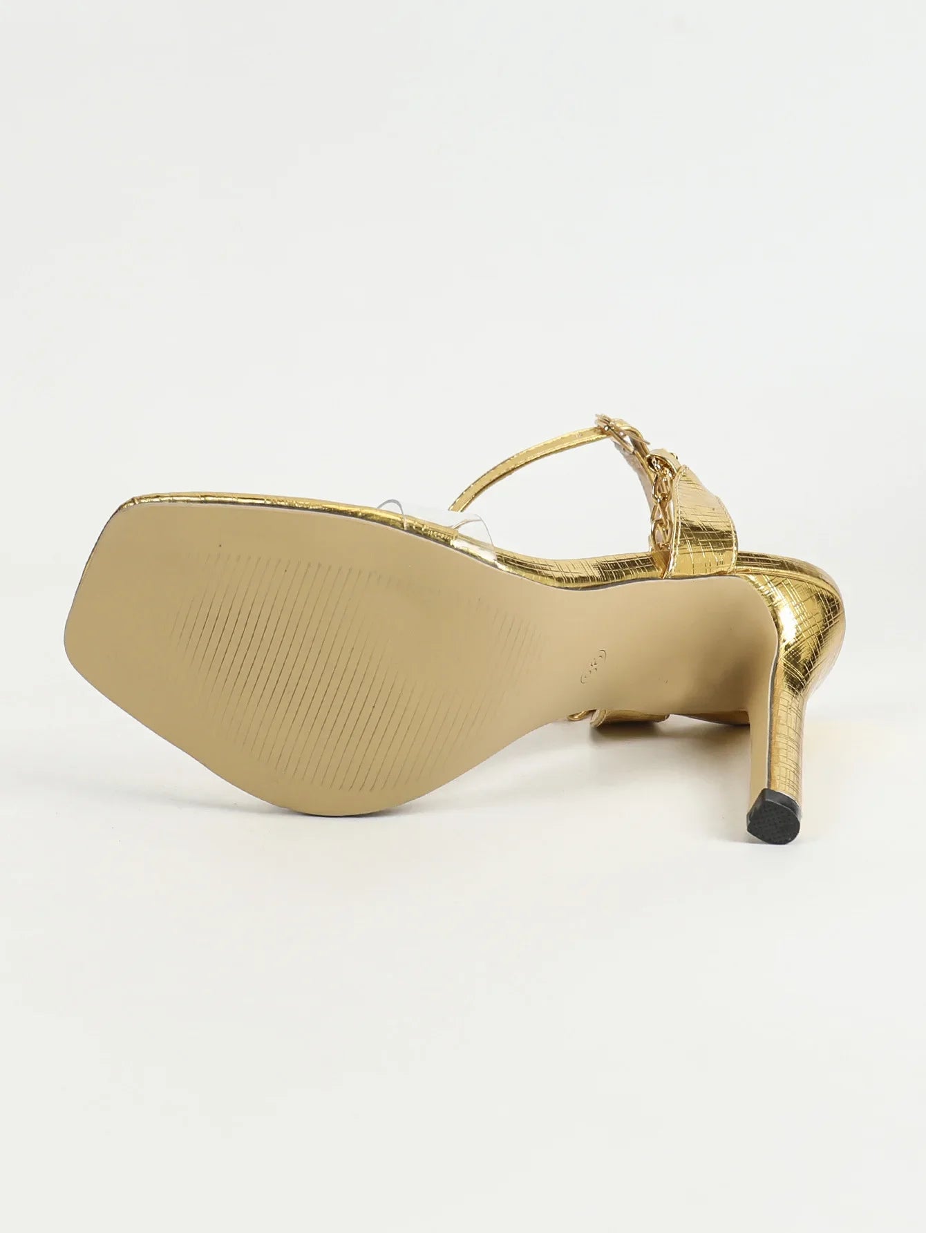 Women's Sexy High Heels Glass Glue Metal Chain Footwear Square Head Thin Heel Sandals Cross-Border Rubber Bottom Shoes