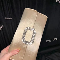 Luxury Satin Clutch Purse For Wedding Party Banquet Women's Handbag Crystal Shiny Rhinestone Diamond Evening Bag Shoulder Bag