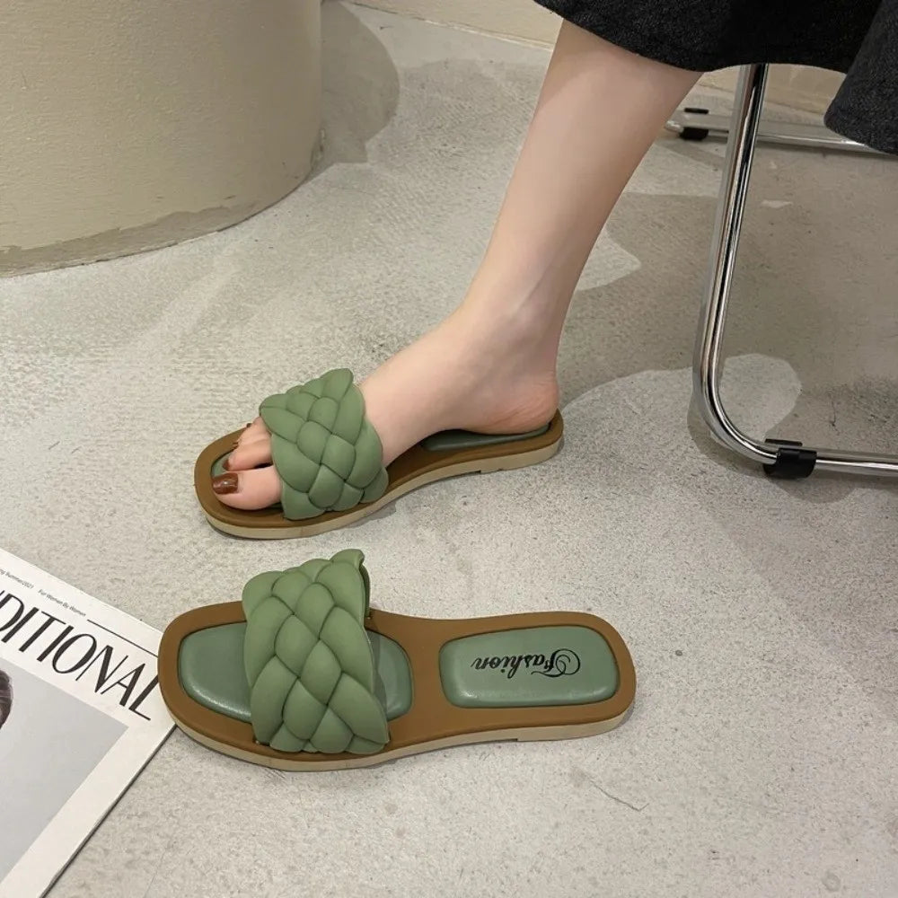 Fashionable PVC Women Slippers Anti-Slip Woven Women Flat Slippers Open Toe Women Dance Shoes Summer Season Slippers - Natalia Home Fashion