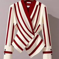 High end Luxury Long Sleeve Shirt for Women Unique Chic Korean Style V-neck Striped Blouse Women Tops Natalia Home Fashion    Natalia Home Fashion