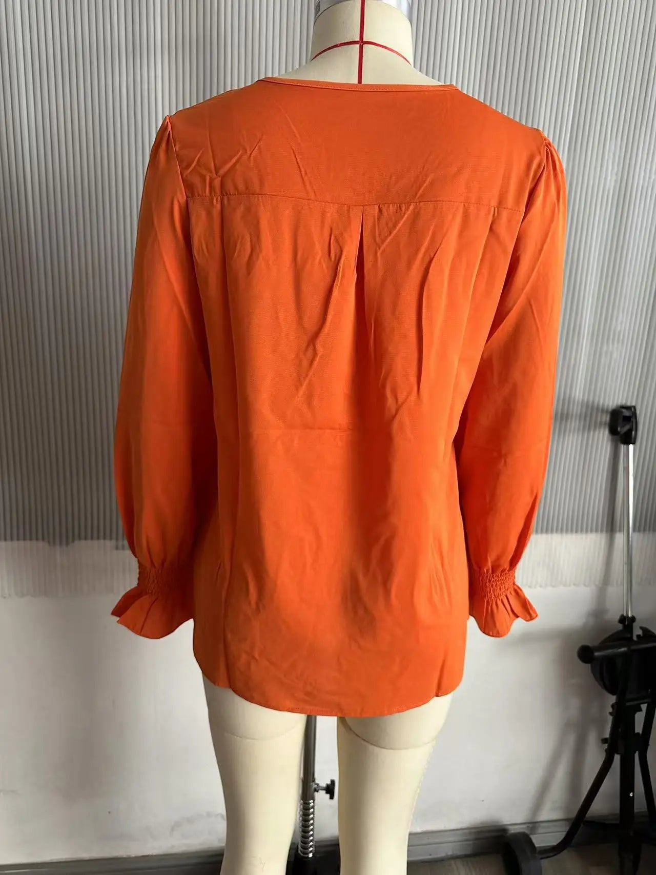 Fashion Simple Solid Color Pullover Shirt Women Loose V-neck Flared Sleeve Shirts Top Female Elegant Commuting Clothing