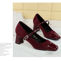 Leopard Print Women Pumps Suede Middle Heel Shoes Sexy Mary Jane Shoes Rhinestone Buckle Ladies Shoe Square Head