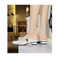 European Style Light-Mouthed Half-Slippers Women Wearing Thick Heels And Square-Toe Mary Jane Shoes One-Strap