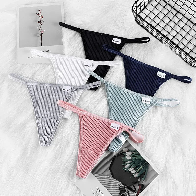 Sexy Thongs for Women Cotton Panties Low Waisted Seamless Threaded Underwear Large Size Fashionable Solid Colors Lingerie