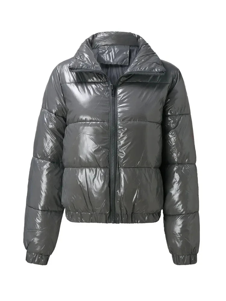 Winter Jacket Women Oversized Puffy Shiny Bubble Coat Solid Cotton Padded Coat Warm Waterproof Parka Female Outerwear - Natalia Home Fashion