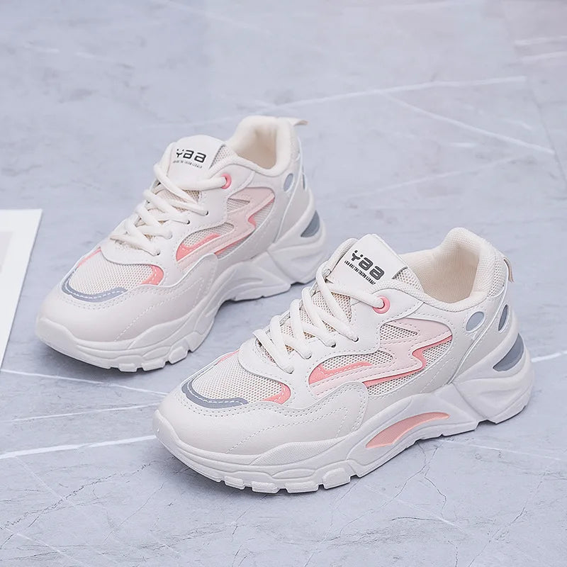 Women's Casual Breathable Leather Sneakers Versatile Flat Heel Shock Absorption Comfortable and Fashionable Shoes