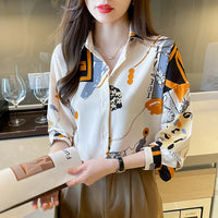 Spring Chiffon Shirt Women's Long-sleeved Printed Color Niche Chiffon