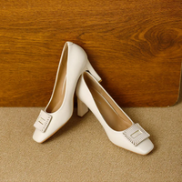Square Toe Comfort Soft Office Shoes Daily Outdoors Women Shoes 7CM Thick High Heels Shallow Mouth Fashion Party Shoes