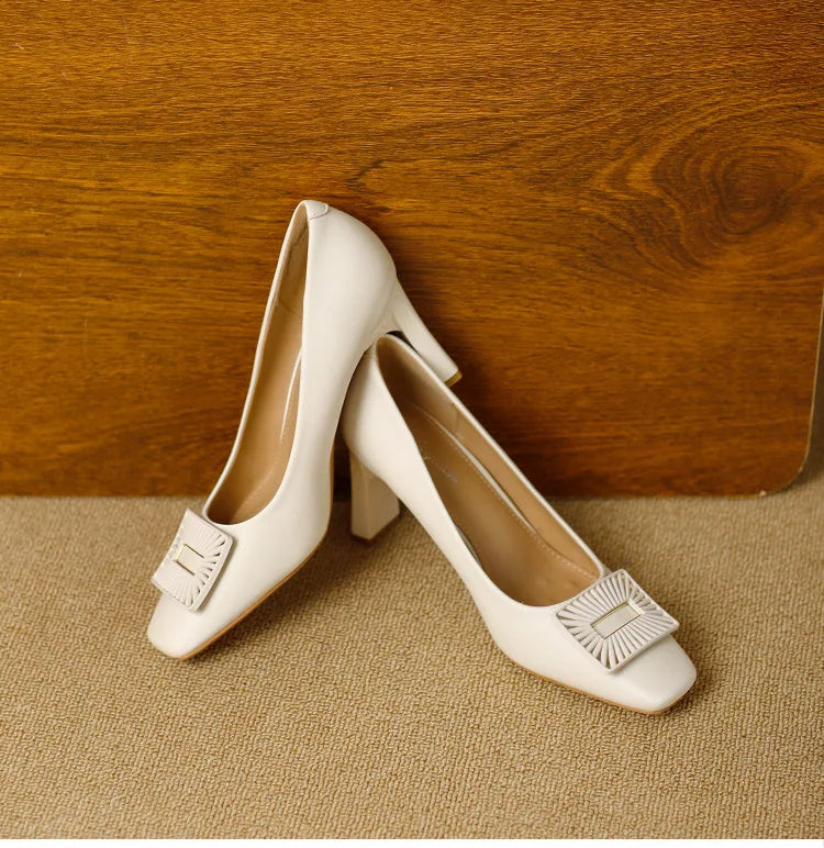 Square Toe Comfort Soft Office Shoes Daily Outdoors Women Shoes 7CM Thick High Heels Shallow Mouth Fashion Party Shoes