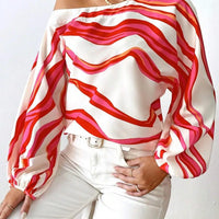 Elegant Printed Sleeve Shirt Independent Station Cross-Border Women's Long Sleeve One-Shoulder Loose Top Commute Style