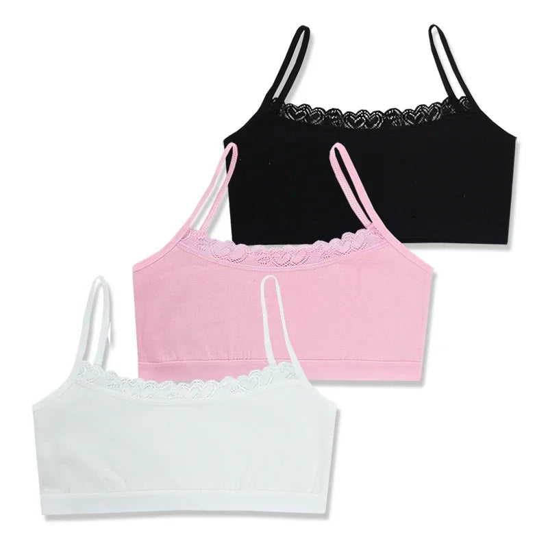 Young Girls Lace Puberty Teenage Soft Cotton Underwear Training Bra Crop Top 8-14years lace bra