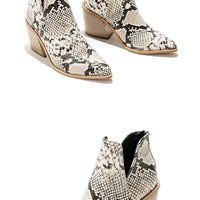 Boots Women Ankle Leopard Mid Heel Shoes Female Slip-On Casual Black Square Heel Booties