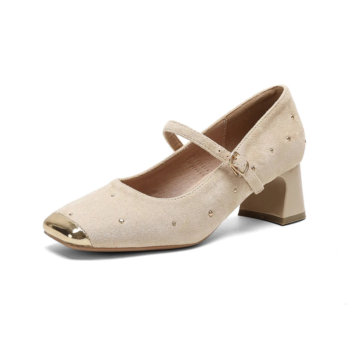Retro Square Head Mary Jane Shoes Women Comfortable Slip-On High Heels Casual Velvet Upgraded Rubber Sole