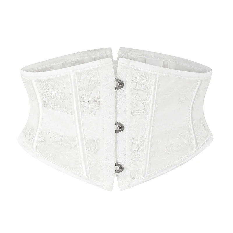 Burvogue Waist Trainer Corsets Slimming Shaper Belt Short Torso Satin Underbust Corset Sexy Lace Up Bustiers & Corsets Women Natalia Home Fashion   White-CHINA-M Natalia Home Fashion
