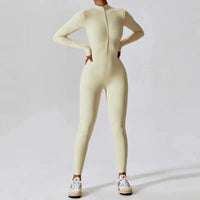 Women Jumpsuits Long Sleeve Yoga Slim Fit Stretch One Piece Romper Sexy Fitness Female Black Basic Sport wears Tight Zipper - Natalia Home Fashion