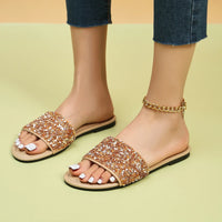 Women's New Round Head Luxury Water Diamond Women's Shoes Anti Slip PU Beach Dress Slippers