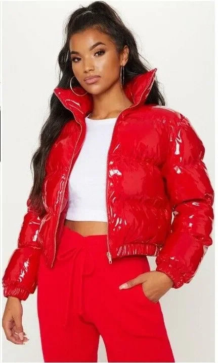 Winter Jacket Women Oversized Puffy Shiny Bubble Coat Solid Cotton Padded Coat Warm Waterproof Parka Female Outerwear - Natalia Home Fashion