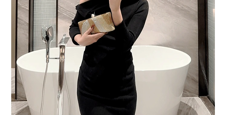 Women Clutch Glitter Sequins Evening Party Handbags Portable Gold Color Diamond Wedding Clutches Purse New Chain Shoulder Bags