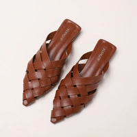 Hollow Woven Pointed Cool Slippers Women's Summer Thick Heel Outer Wear Bag Head Half Slippers Women Sandals