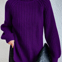 Turtlenecks Women Pullovers Mid-Long Casual Knit Sweater Fad Raglan Sleeves Side Slit Sweater New Skirt-style Jumper