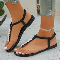 Slippers Sandals Women Fashion Casual Beach Outdoor Flip Flop Sandals Beads String Ladies Flat Slippers with Beed Pearls slip on