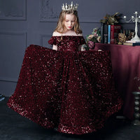 Girl's Western Style Evening Dress Flower Girl Sequined Catwalk Host Piano Performance Princess Dress