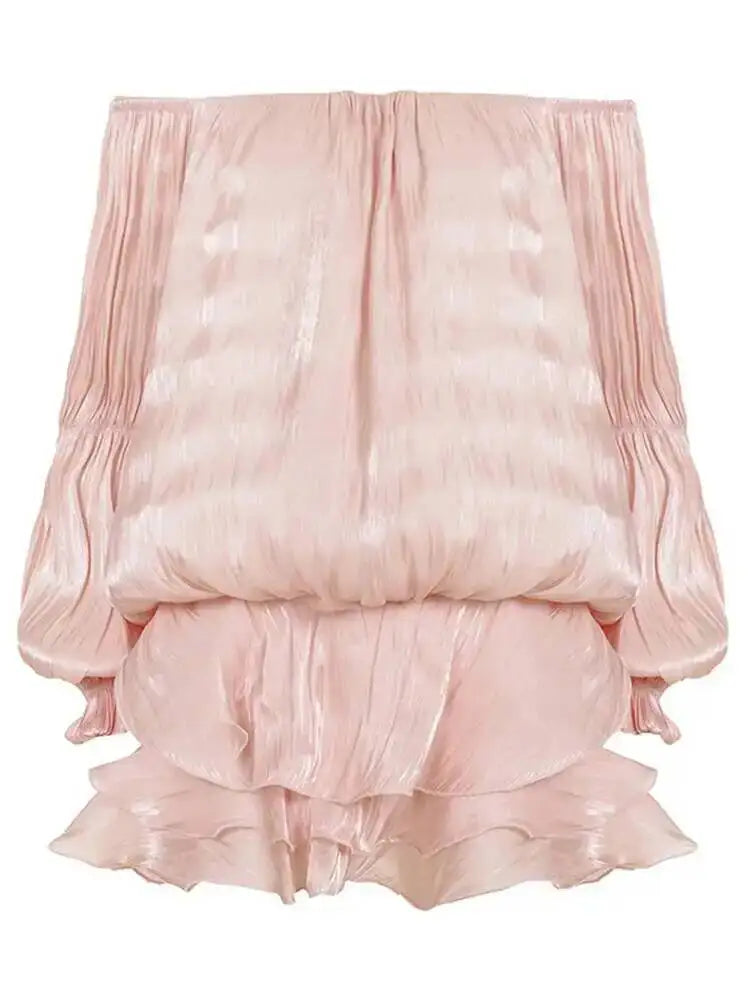 LGRQ 2026 Summer Women Dress Romantic French-style Lantern Sleeves Off-shoulder Mermaid Dress With Shiny Silk Unique Design Natalia Home Fashion    Natalia Home Fashion