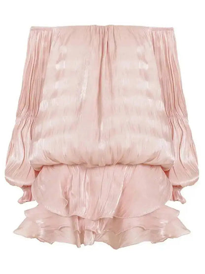 LGRQ 2026 Summer Women Dress Romantic French-style Lantern Sleeves Off-shoulder Mermaid Dress With Shiny Silk Unique Design Natalia Home Fashion    Natalia Home Fashion