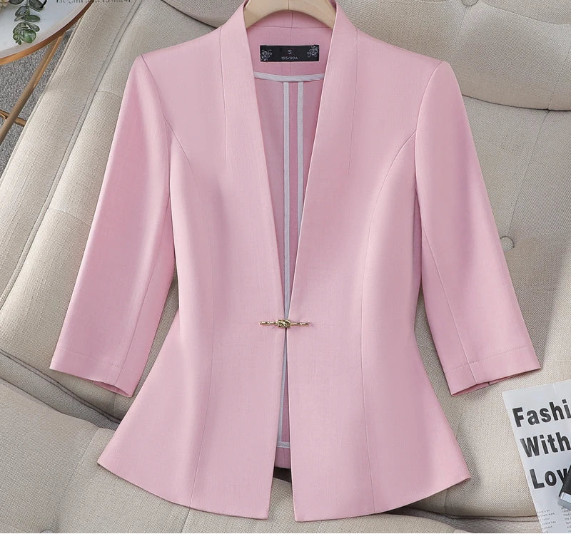 Women's Slim Fit Blazer Suit Fashion Solid Color Single Button Jacket Office Lady Coat and Pants