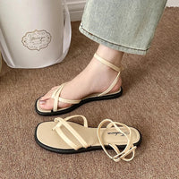 Women's Roman Style Toe Post Sandals Crossbody Flat Bottom Slippers Outdoor Fashionable PVC Material Slip-On Shoes - Natalia Home Fashion