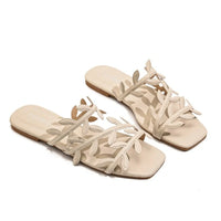 Leaf Pattern Women's Sandals Outdoor Wear New Style Beach Flat Bottom Slip-On Holiday Comfortable Breathable Flats