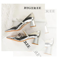 Heels Women Fashion CRYSTAL Pearl Pumps Square Toe Stripper Elegant Party Square Heel Ladies Shoes
