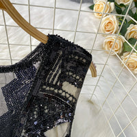 Sexy Sleeveless V-neck mesh sequin Bodycon Dress Chic Women Slim Women Slip Dress