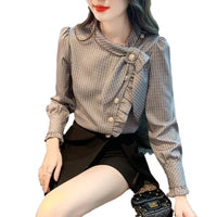 Elegant Plaid Long Sleeve Women's Shirt Vintage Design Simple Style Ageless Fashionable Top Quality Material