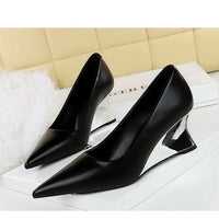 Spring Fashion Pointed Toe Pumps Woman Metal Decoration Wedges Heels Elegant Ladies Shoes