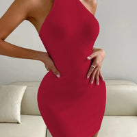 Women's sexy backless stand up collar sleeveless hip hugging dress