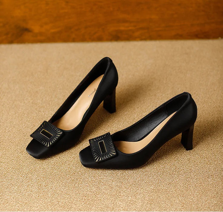 Square Toe Comfort Soft Office Shoes Daily Outdoors Women Shoes 7CM Thick High Heels Shallow Mouth Fashion Party Shoes