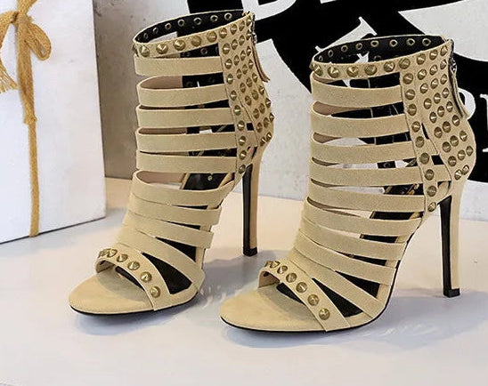 Rivet Roman Shoes, Retro Super High Heel Women's Shoes