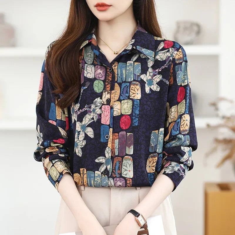 Fashion Women's Casual Shirt Tops Loose Long Sleeve Blouse