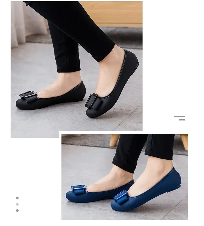 Jelly Flat Shoes Lady Waterproof Bow Tie Flats Cute Sweet Shoes Women Fashion Comfortable Soft