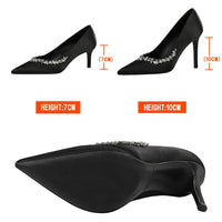 Silks satins Women Pumps Rhinestone design High Heels Stilettos 10 cm and 7 cm Luxury banquet shoes Sexy party shoes