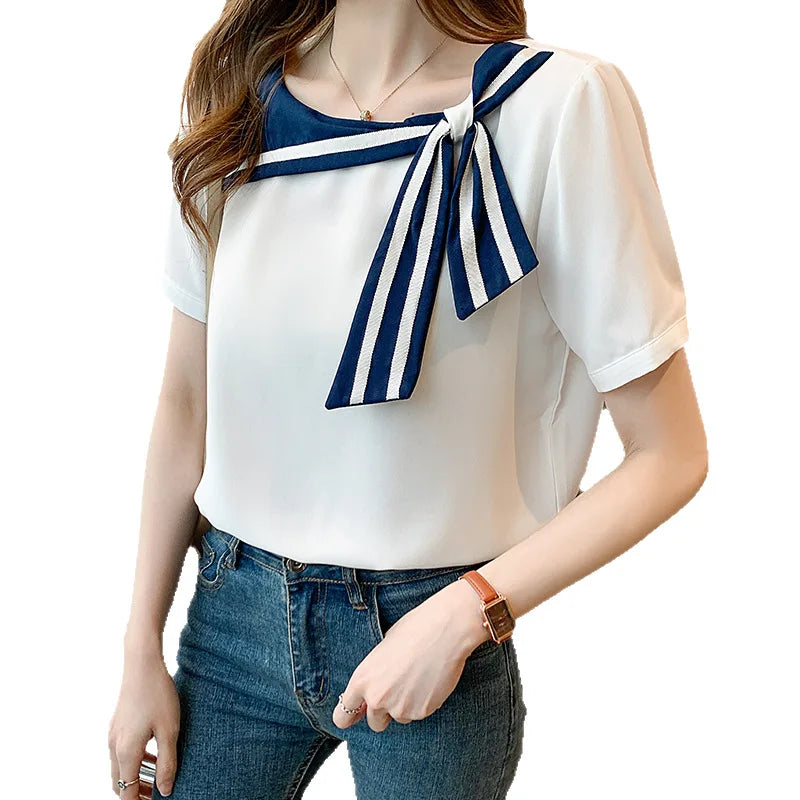 Summer 2026 Women's Short Sleeve T-Shirt Korean Style Slim Fit Casual Cotton Blend Striped/Plaid Loose Fit Neck Design Natalia Home Fashion    Natalia Home Fashion