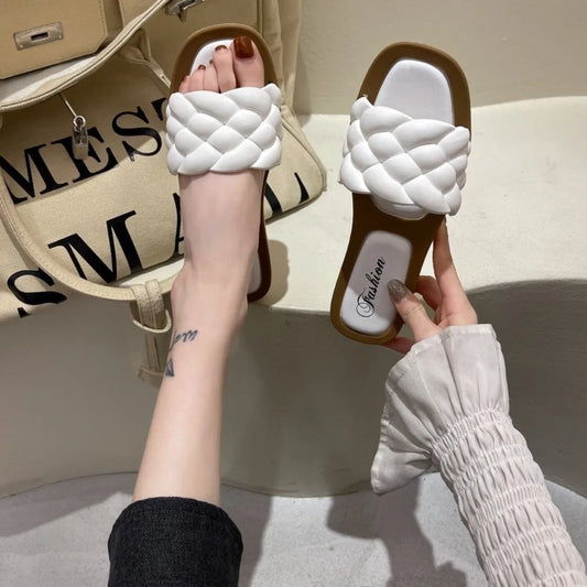 Fashionable PVC Women Slippers Anti-Slip Woven Women Flat Slippers Open Toe Women Dance Shoes Summer Season Slippers - Natalia Home Fashion