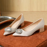 Soft Leather Black Pointed Toe Work Shoes Spring Autumn New Style Comfortable Thick Heel Professional Soft Bottom Shoes