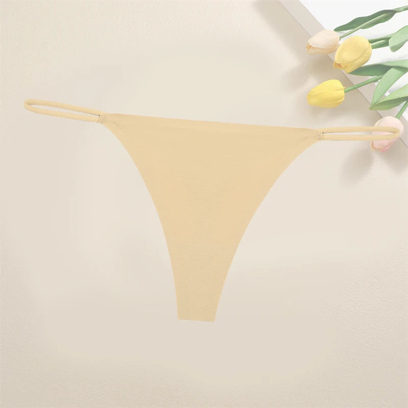 Ice Silk Women Seamless Thongs Sexy Low Waist Bikini Panties Female Traceless Underpants Ladies Solid Color T-back