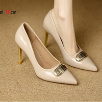 French Style Single Shoes Spring Women Pumps New Pointed Toe Shallow Mouth Metallic Buckle Commuting Shoes Stiletto Single Shoes