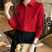 Style Women's Long Sleeve Satin Shirt Casual Style Fashion Design Lightweight Maturity Ladies Blouse