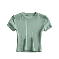 New in Summer Women's Hot Pure Sexy Slim Round Neck Color Short Shoulder Tops Fashionable Casual Wear Grey Short Sleeve T-Shirt Natalia Home Fashion    Natalia Home Fashion