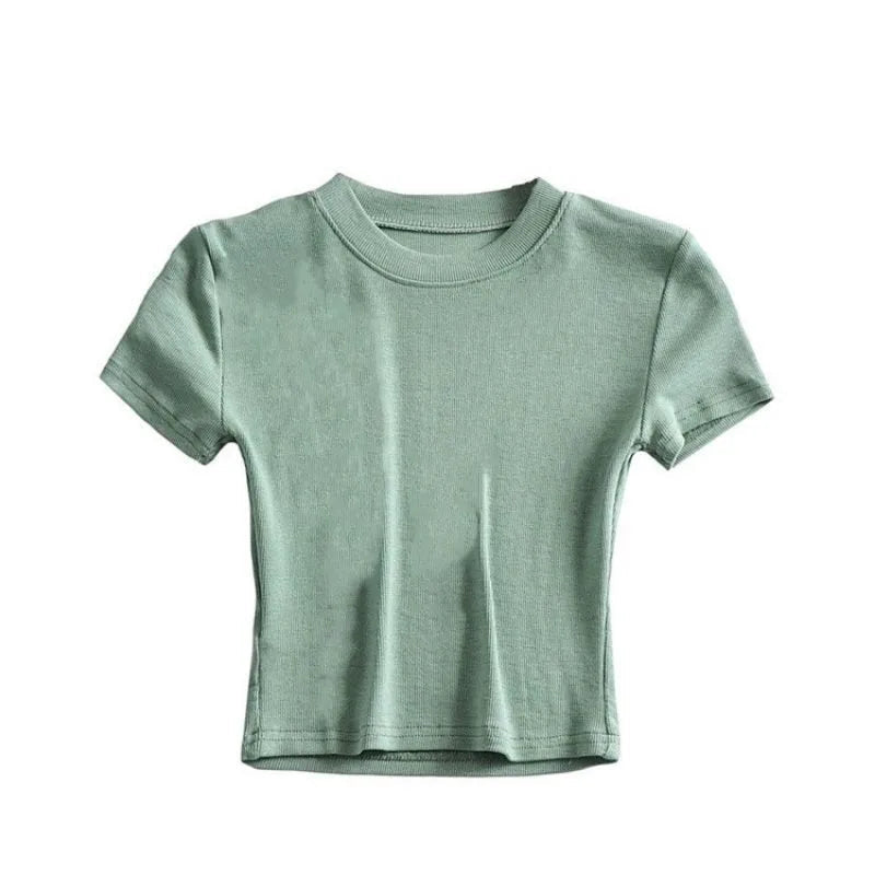 New in Summer Women's Hot Pure Sexy Slim Round Neck Color Short Shoulder Tops Fashionable Casual Wear Grey Short Sleeve T-Shirt Natalia Home Fashion    Natalia Home Fashion